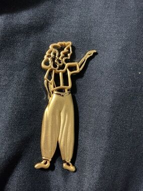 Vintage AJC 1980’s Disco Lady Pin Brooch Brushed Matte Goldtone Finish